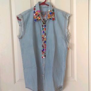 ❤️ Beaded Denim Top by Joujou Sz Medium